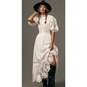 Anthropologie Bohemian XL Forever That Girl Mock-Neck Lace White Maxi Dress NWT